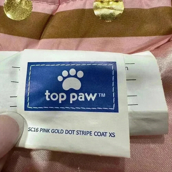 Top Paw Pink Gold Polka Dot Striped Dog Puffer Jacket XS - Picture 6 of 8